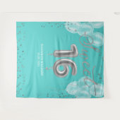Silver Foil Sweet 16 Balloons Royal Blauwgroen Bac Wandkleed (Voorkant (horizontaal))