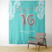 Silver Foil Sweet 16 Balloons Royal Blauwgroen Bac Wandkleed (In situ)