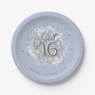 Silver Foil Sweet 16 Bday Balloons Dusty Blue Papieren Bordje