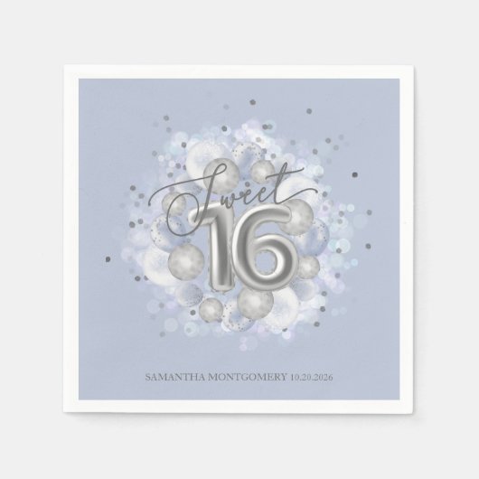 Silver Foil Sweet 16 Bday Balloons Dusty Blue Servet (Voorkant)