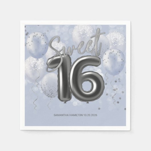 Silver Foil Sweet 16 Bday Balloons Dusty Blue Servet (Voorkant)