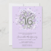 Silver Foil Sweet 16 Bday Balloons Party Lavender Kaart (Voorkant)