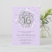 Silver Foil Sweet 16 Bday Balloons Party Lavender Kaart (Staand voorkant)