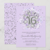 Silver Foil Sweet 16 Bday Balloons Party Lavender Kaart (Voorkant / Achterkant)