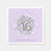 Silver Foil Sweet 16 Bday Balloons Party Lavender Servet (Voorkant)