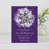 Silver Foil Sweet 16-Bday Balloons Party Paars Kaart (Staand voorkant)