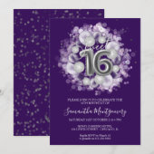 Silver Foil Sweet 16-Bday Balloons Party Paars Kaart (Voorkant / Achterkant)