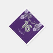 Silver Foil Sweet 16-Bday Balloons Party Paars Servet (Hoek)