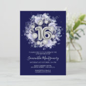 Silver Foil Sweet 16 Bday Balloons Royal Blue Kaart (Staand voorkant)