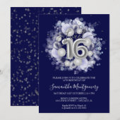 Silver Foil Sweet 16 Bday Balloons Royal Blue Kaart (Voorkant / Achterkant)
