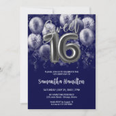 Silver Foil Sweet 16 Bday Balloons Royal Blue Kaart (Voorkant)