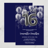 Silver Foil Sweet 16 Bday Balloons Royal Blue Kaart (Voorkant / Achterkant)