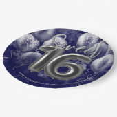 Silver Foil Sweet 16 Bday Balloons Royal Blue Papieren Bordje (Gekanteld)