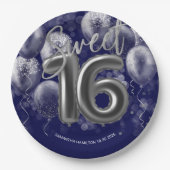 Silver Foil Sweet 16 Bday Balloons Royal Blue Papieren Bordje (Voorkant)
