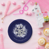 Silver Foil Sweet 16 Bday Balloons Royal Blue Papieren Bordje (Feest)