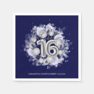 Silver Foil Sweet 16 Bday Balloons Royal Blue Servet