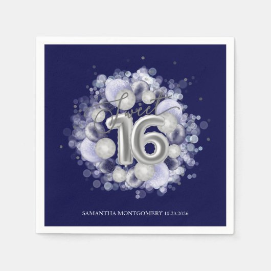 Silver Foil Sweet 16 Bday Balloons Royal Blue Servet (Voorkant)