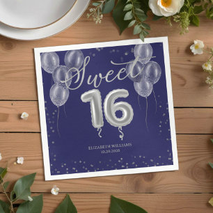 Silver Foil Sweet 16 Bday Balloons Royal Blue Servet