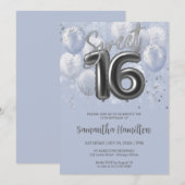 Silver Foil Sweet 16 Birthday Balloons Dusty Blue Kaart (Voorkant / Achterkant)