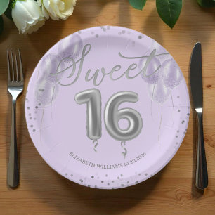 Silver Foil Sweet 16 Birthday Balloons Lavender Pa Papieren Bordje