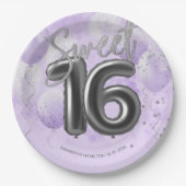 Silver Foil Sweet 16 Birthday Balloons Lavender Pa Papieren Bordje (Voorkant)