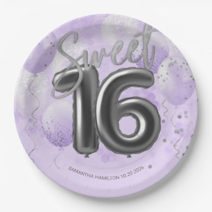 Silver Foil Sweet 16 Birthday Balloons Lavender Pa Papieren Bordje
