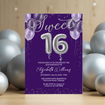 Silver Foil Sweet 16 Birthday Balloons Paars