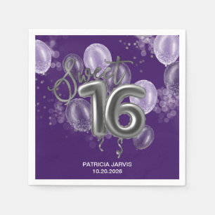 Silver Foil Sweet 16 Birthday Balloons Paars Servet