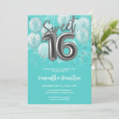 Silver Foil Sweet 16 Birthday Balloons Party Blauw Kaart (Staand voorkant)