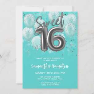 Silver Foil Sweet 16 Birthday Balloons Party Blauw Kaart