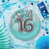 Silver Foil Sweet 16 Birthday Balloons Party Blauw Papieren Bordje (Feest)