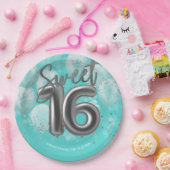 Silver Foil Sweet 16 Birthday Balloons Party Blauw Papieren Bordje (Feest)
