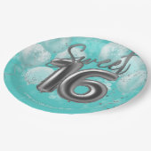 Silver Foil Sweet 16 Birthday Balloons Party Blauw Papieren Bordje (Gekanteld)