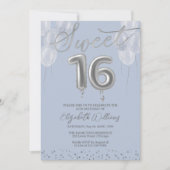 Silver Foil Sweet 16 Birthday Balloons Party Blue Kaart (Voorkant)