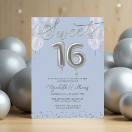 Silver Foil Sweet 16 Birthday Balloons Party Blue Kaart