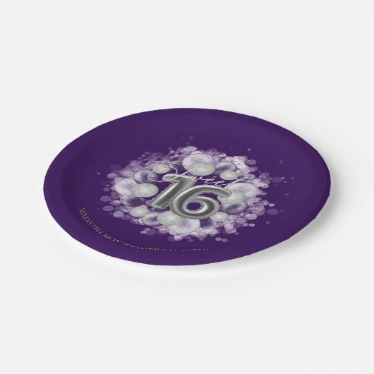 Silver Foil Sweet 16 Birthday Balloons Party Papieren Bordje (Gekanteld)