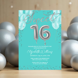 Silver Foil Sweet 16 Birthday Balloons Royal Blauw Kaart