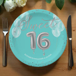 Silver Foil Sweet 16 Birthday Balloons Royal Blauw Papieren Bordje