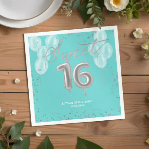 Silver Foil Sweet 16 Birthday Balloons Royal Blauw Servet