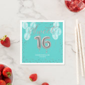 Silver Foil Sweet 16 Birthday Balloons Royal Blauw Servet (Insitu)