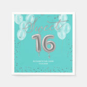Silver Foil Sweet 16 Birthday Balloons Royal Blauw Servet (Voorkant)