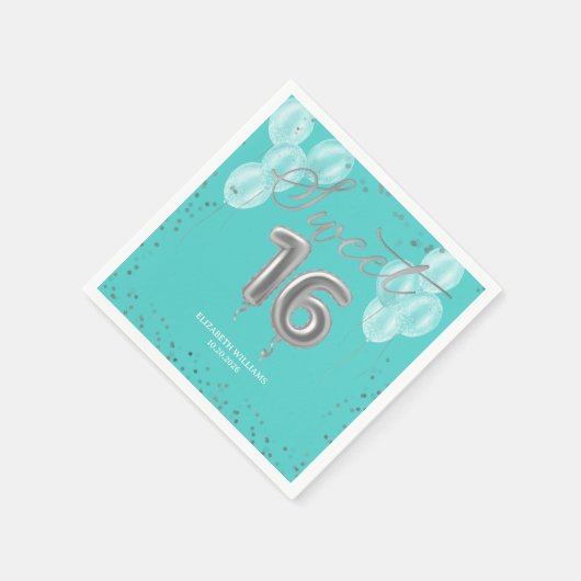 Silver Foil Sweet 16 Birthday Balloons Royal Blauw Servet (Hoek)