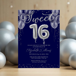 Silver Foil Sweet 16 Birthday Balloons Royal Blue Kaart