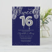 Silver Foil Sweet 16 Birthday Balloons Royal Blue Kaart (Staand voorkant)