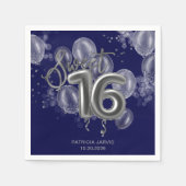 Silver Foil Sweet 16 Birthday Balloons Royal Blue Servet (Voorkant)