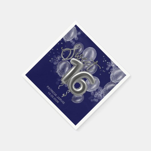 Silver Foil Sweet 16 Birthday Balloons Royal Blue Servet (Hoek)