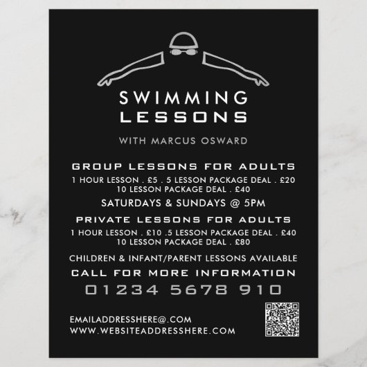 Silver Foil Swimmer Icon, Swimming Lesson Advert Flyer (Voorkant)
