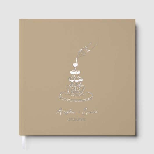 Silver Foil Taupe Champagne Tower Wedding Gastenboek (Voorkant)