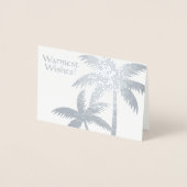 SILVER FOIL TROPICAL PALM TREE CHRISTMAS CARD MINI FOLIE KAARTEN (Voorkant)