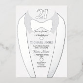 Silver Foil Tuxedo Suit Mannen 21st Birthday Party Folie Uitnodiging (Voorkant)